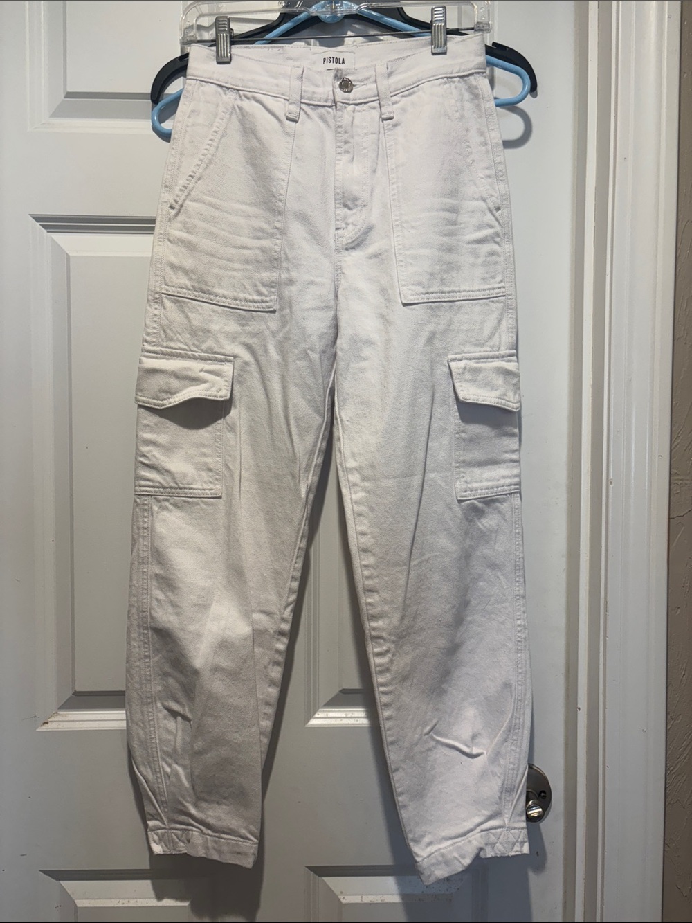 Anthropologie Pistola Josephine Tapered Barrel Cargo Jeans White 24